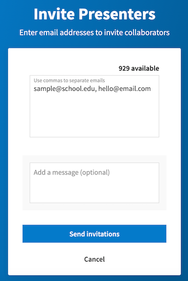 Enter email addresses of the users you wish to invite in the form