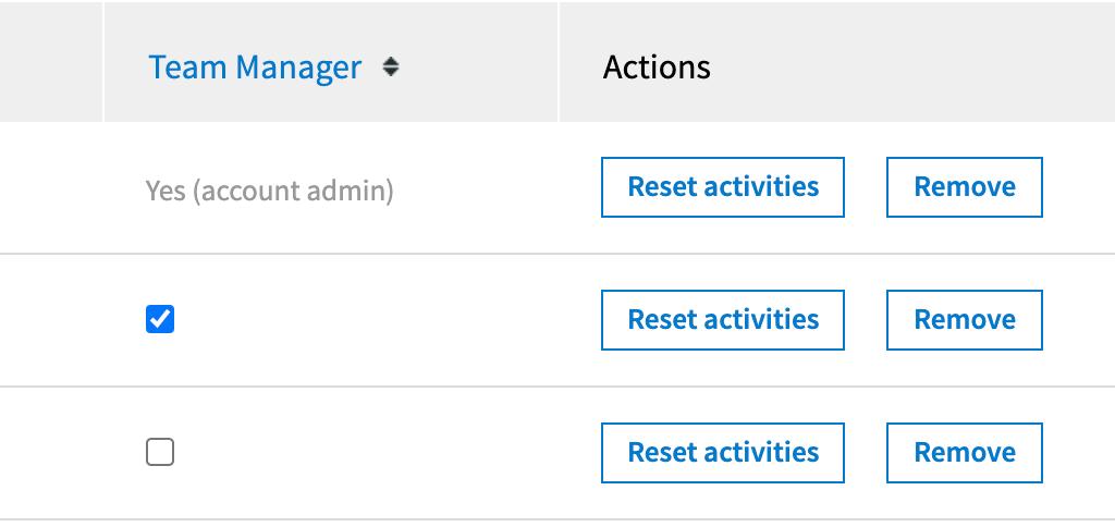Select checkbox on team page to promote team member to Team Manager