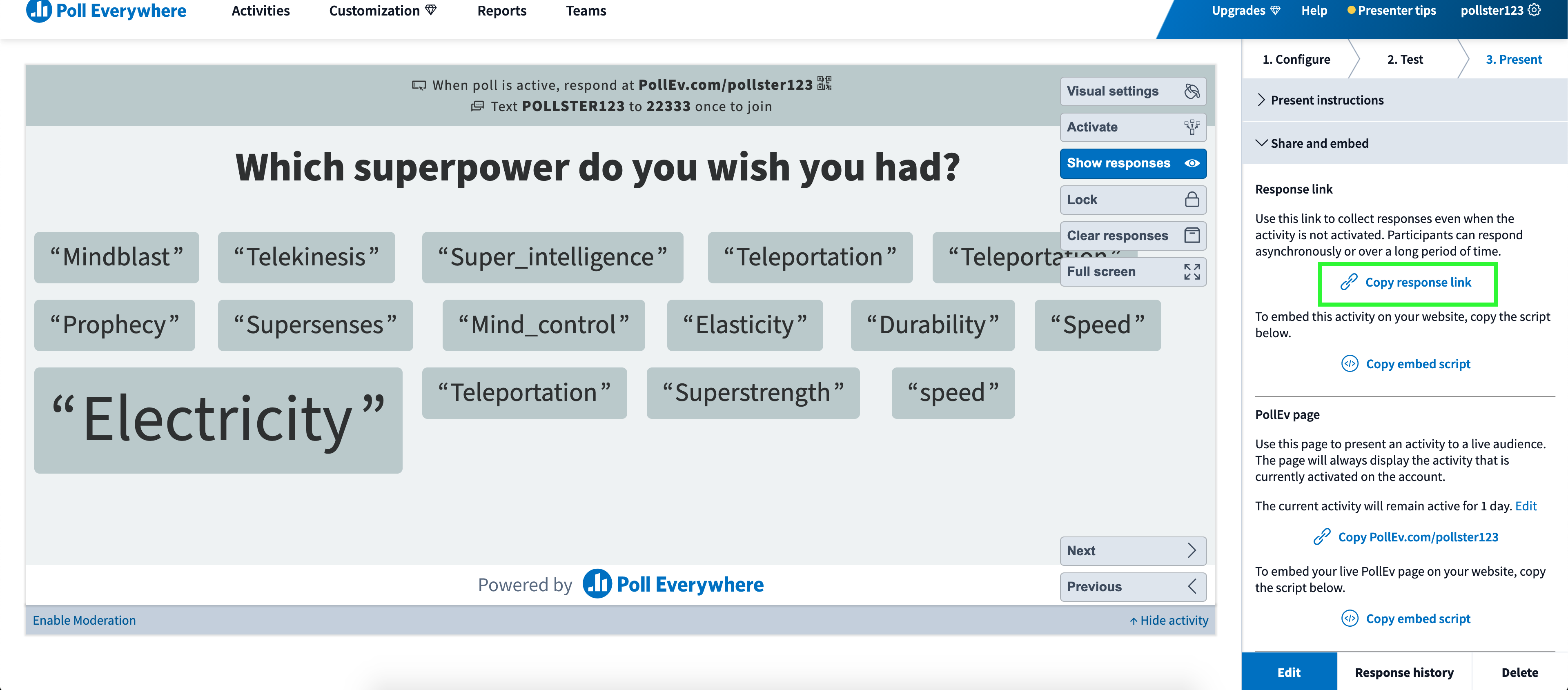 Response links Poll Everywhere