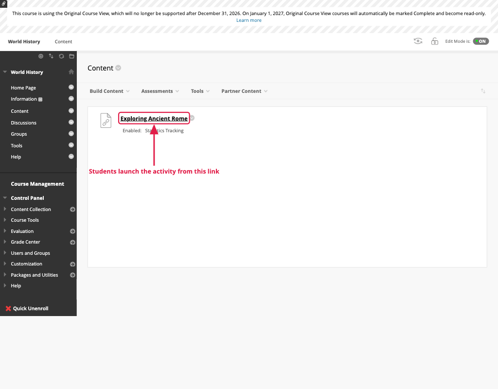 Original course content area with the new Poll Everywhere content item highlighted