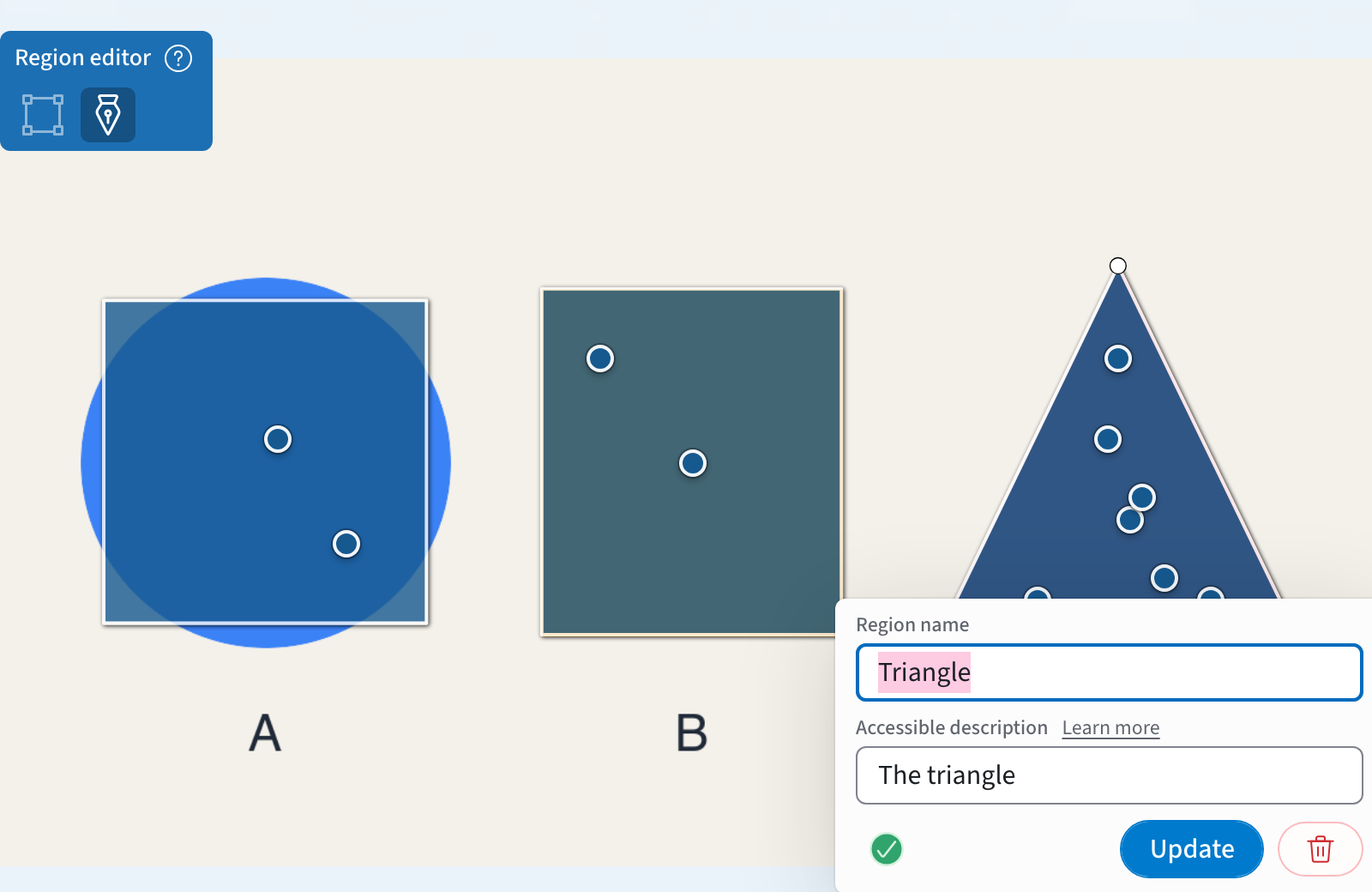 The region panel for the Triangle region, with its correct answer check turned on